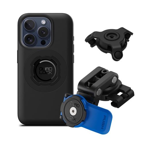 Quad Lock Brake Reservoir Motorcycle Phone Mount with Vibration Dampener and MAG Phone Case for iPhone 15 Pro