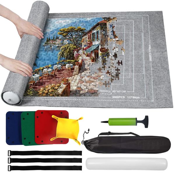 Puzzlematte für Puzzle mit bis zu 3000 Teile, Grau Puzzle Mat Roll, Puzzle Aufbewahrung Puzzlematte Zum Rollen, Puzzle Unterlagen Puzzlepad Puzzlerolle, Puzzleteppich