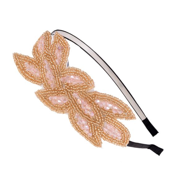 Alilang Women 1920's Gold Pink Leaf Gatsby Headband, 1Piece