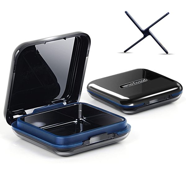 Asopetch Mouthpiece Case, Retainer Case, Denture Case, Orthodontic Box, Storage Case, Waterproof, Dustproof, Compact, Portable, for Home, Going Out, Travel, (Black + Blue)