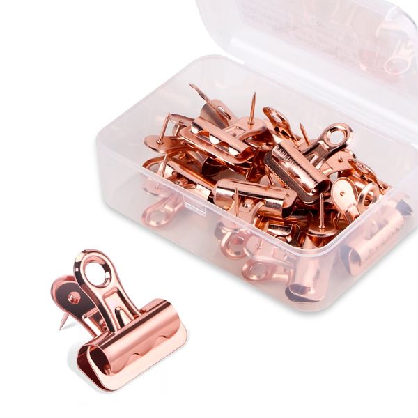 Yalis Push Pins Clips 15-Count, Pinning No Holes for Paper, Creative Paper Clips with Tack for Cork Board and Photo Wall (Rose Gold)