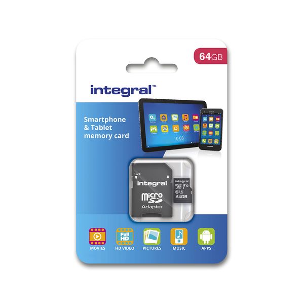 Integral Smartphone and Tablet - Memory Card 64 GB microSDHC/XC 90MB/s Class 10 UHS-I U1