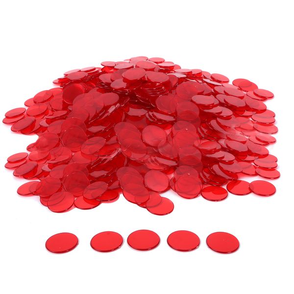 GSE Games & Sports Expert 500 Pieces 3/4-Inch Red Bingo Chips, High-Contrast Transparent Counting Chips for Bingo Games, Parties