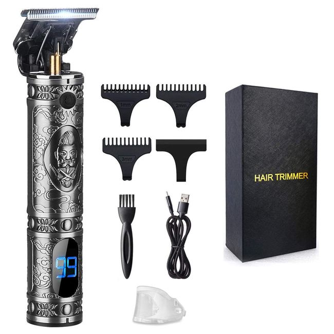 Suttik Hair Trimmer for Men, Professional Hair Clippers for Barber, Beard Trimmer for Men, Cordless Edgers Clippers, Ornate Knight T-Blade Close Cutting Trimmer with LCD, Gray, Gift for Men