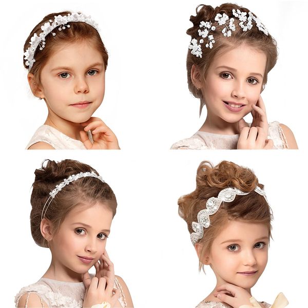 4 Pieces Flower Girl Headpiece Princess White Girl Wedding Headband Girl Bridesmaid Headpiece Bridal Bridesmaid Hairband Pearls Rhinestone Headdress for Women Girls Wedding Photography