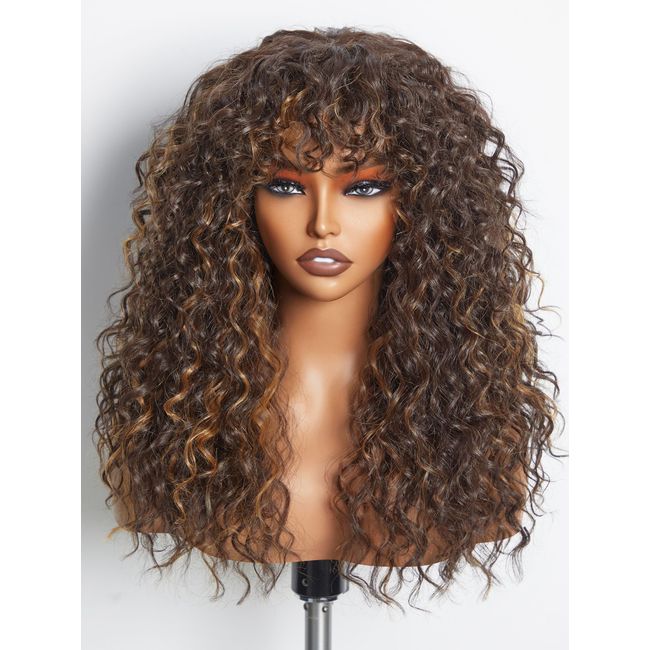 GORGIUS Shaggy Haircuts Natural Highlight Curly Wigs with Bangs Crafted with Style-Archive™ Technology: Premium Fiber & Remy Human Hair Blended, Realistic Look with True Scalp