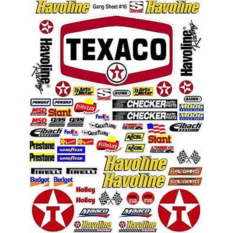 TEXACO Sticker Gang SHEET 16 -R/C MODEL Decal 1/12 -1/10-DIE CUT ...