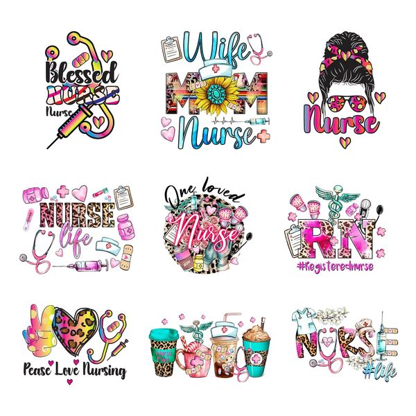 9pcs Blessed Nurse Iron on Transfer Patches for Clothing DIY Washable Iron on Stickers for Clothes Heat Transfer Vinyl Decals Appliques