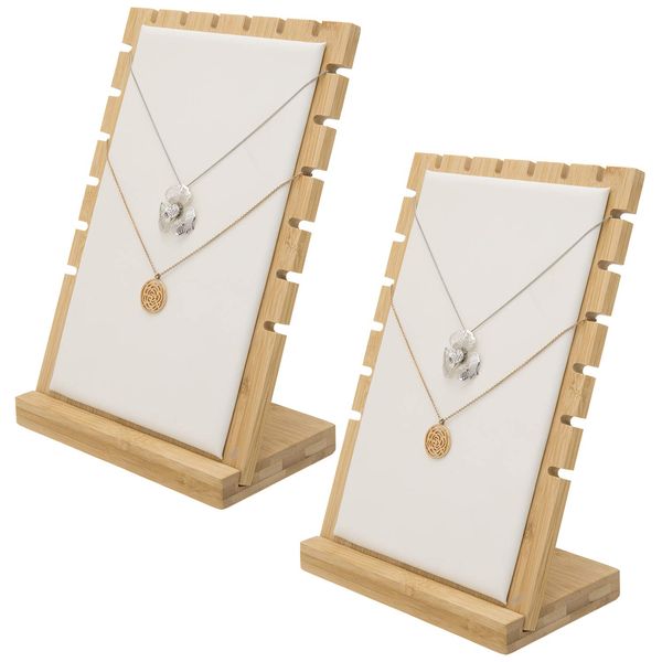 MyGift Bamboo & White Panel Jewelry/Necklace Tabletop Display Boards, Set of 2