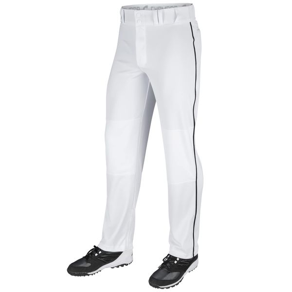 Champro Men's Standard Triple Crown Open Bottom Adult Baseball Pants, White, Black Pipe, X-Large