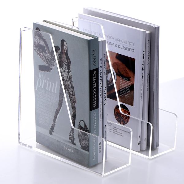 SANRUI Magazine File Holder Desk Organizer Clear Acrylic Vertical File Organizer for Office Home 2-Pack