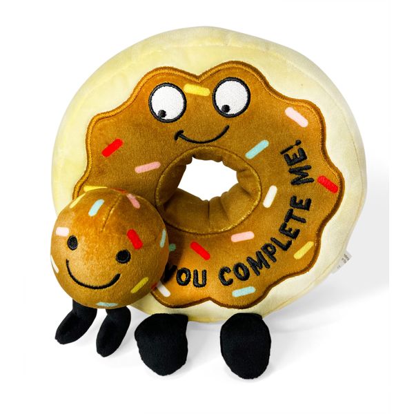 Punchkins - You Complete Me Chocolate Donut Plushie - Funny Pun Meme Gag Gift, Stocking Stuffer Present, Great for Emotional Support, Fun Desk Accessory