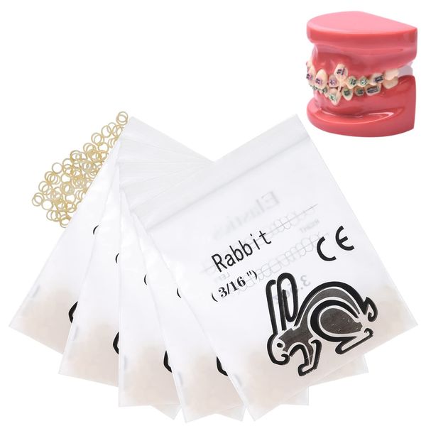 ANNWAH 500 pcs Rubber Bands for Braces,elastics for braces Rabbit 4.5 Ounces,Heavy Rubber Traction Bands 3/16" (100 Pieces/Pack)