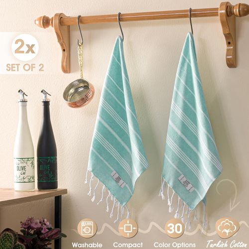 EPHESUS TOWELS Hand Towels - Set of 2 | 18" x 30" - Decorative Turkish Hand Towel for Bathroom, Kitchen, Guest, Face, Hair, Tea, Dishcloth (Sultan, Pack of 6, Mint)