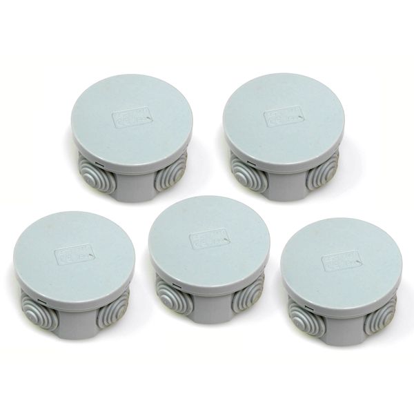 5x IP44 junction box with rubber grommets and snap on lid 65 x 35mm round lighting terminal cable connection adaptable enclosure case