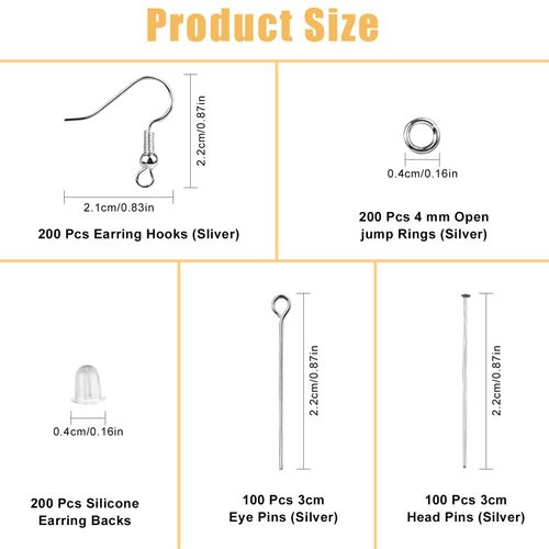 Hypoallergenic Earring Making Kit,1000Pcs Ear Wires Fish Hooks Earring Making Supplies Kit with Hypoallergenic Earring Hooks Clear Silicone Earring Backs Stoppers Pins Jump Rings for Jewelry Making