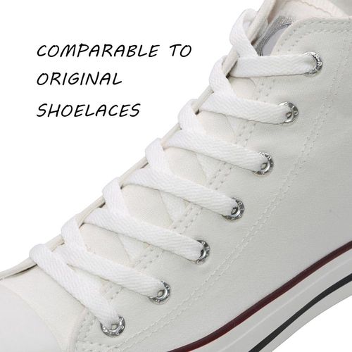 VSUDO Flat Trainer Shoelaces, 8 mm Wide, Replacement Shoelaces for Trainers, Running Shoes, Sports Shoes, White