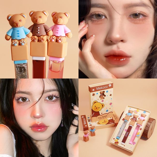 Makeup Shiny Glitter Liquid Eyeshadow Matte Velvet Lipstick Lip Gloss Set Clear Roller Ball Lip Oil Lip Balm Non-Stick Lip Tint 3 Pieces