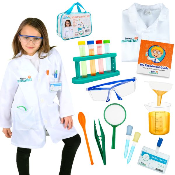 Born Toys Science Kits for Kids w/Kids Lab Coat for Ages 5-8, Includes Science Experiments for Kids, Science Toys, Kids Science Goggles, Kids Science Kits, Dress Up & Pretend Play or Kids Costume