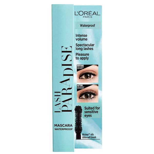 L'Oréal Paris Lash Paradise Waterproof Mascara for Intense Volume and Spectacular Length, Suitable for Sensitive Eyes, Black, Pack of 1