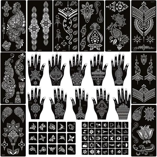 Henna Tattoo Stencils Flower Design Stickers for Temporary Hand and Body Art Bridal Wedding and Paint Set of 22