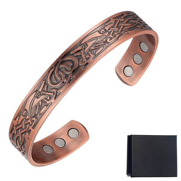 Copper Magnetic Bracelet for Dragon,99.9% Copper Magnetic Bracelet, with 6 pcs Powerful Magnets Adjustable with Gift Box