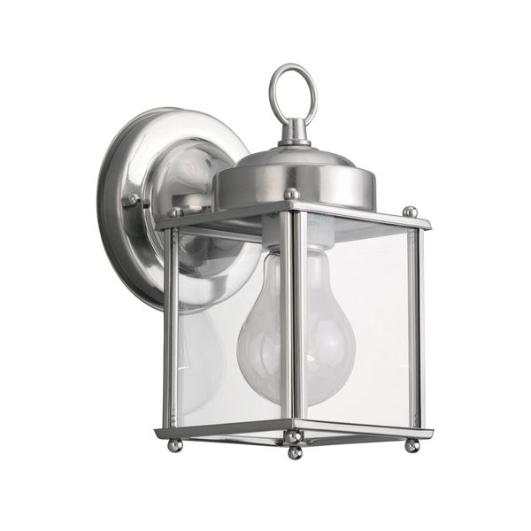 Sea Gull Lighting 8592-965 New Castle One-Light Outdoor Wall Lantern with Clear Glass Panels, Antique Brushed Nickel Finish