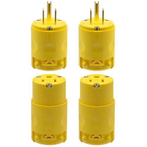 ELEGRP Straight Blade Electrical Plug and Connector Set 15 Amp 125 Volt NEMA 5-15P NEMA 5-15R 2 Pole 3 Wire Grounding, Commercial Grade, Yellow, 2 Set