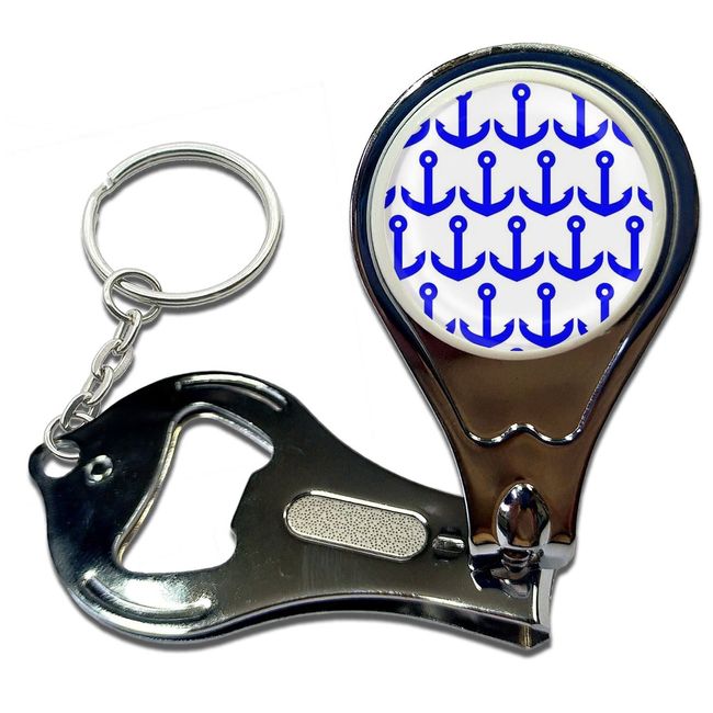 BadgeBeast.co.uk Anchor Blue Pattern - Key Ring Bottle Opener and Nail Clipper