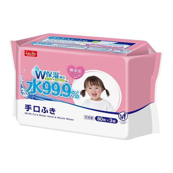 Pure Water Baby Care, 99.9% Pure Water, Mesh Sheet, 80 Sheets x 3 Pieces (240 Sheets), Collagen, Peach Leaf Extract, W Moisturizing Ingredients, Weak Acid, Made in Japan