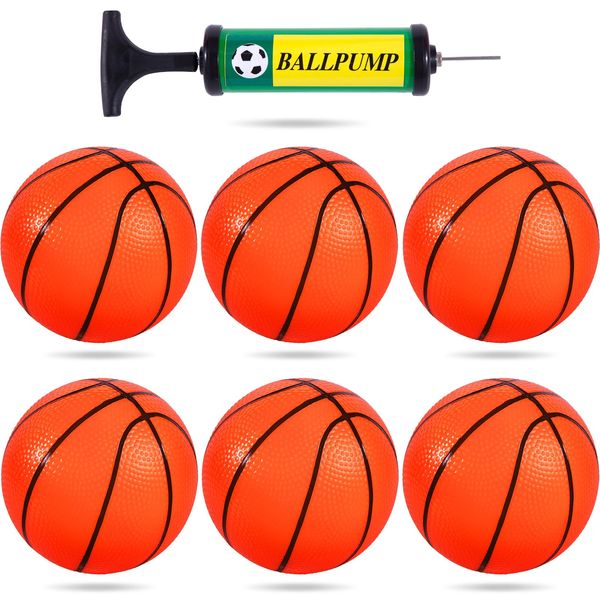 Shindel 6PCS Mini Basketballs, Inflatable Basketball Rubber Basketballs with Pump for Over Door Mini Hoop for Kids Adults Indoor Outdoor Play, for Kids, Christmas Party Favors