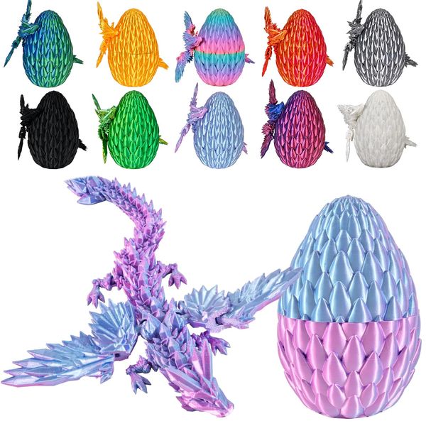 Memogizz 12inch Fly Dragon Egg, Year of The Dragon, 3D Printed Dragon, Executive Desk Toys, Articulated Dragon, Fidget Toys Gifts for Graduates Students Teachers Adults (Pink&Blue)