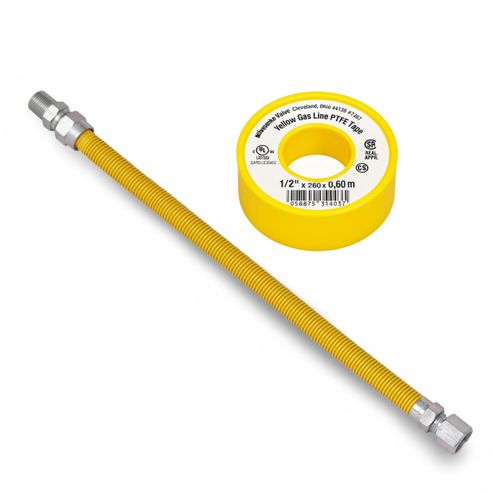 CMI Inc - 1 Inch OD Flexible Gas Line Connector with 3/4 Inch Male Iron Pipe Thread x 3/4 Inch Female Iron Pipe Thread - 12 Inch Yellow Coated Gas Hose for Natural Gas, Propane & Gas Line for Stoves