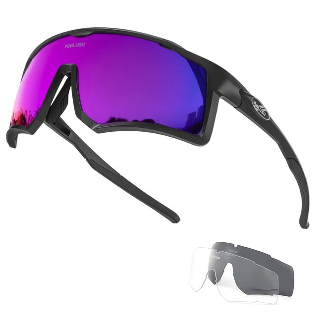 PUNLUXU Fahrradbrille MTB Brille Rennrad Radsport Sportsonnenbrille Polarisierte Sonnenbrille Radbrille Herren Damen 01