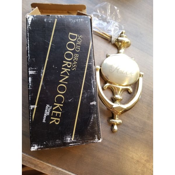 NIB Vintage  Brass Door Knocker Engraved Name Rice. Made In Spain NIB.