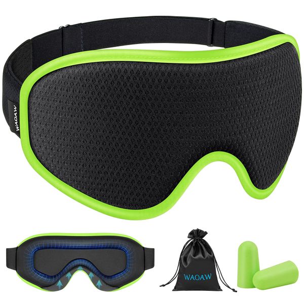 WAOAW Sleep Mask, Eye Mask for Sleep, Silk Eye Sleeping Masks for Both Women and Men, 3D Weighted Eye Cover Sleeping Mask, Blackout Blindfold of Eyemask (Neon Green)