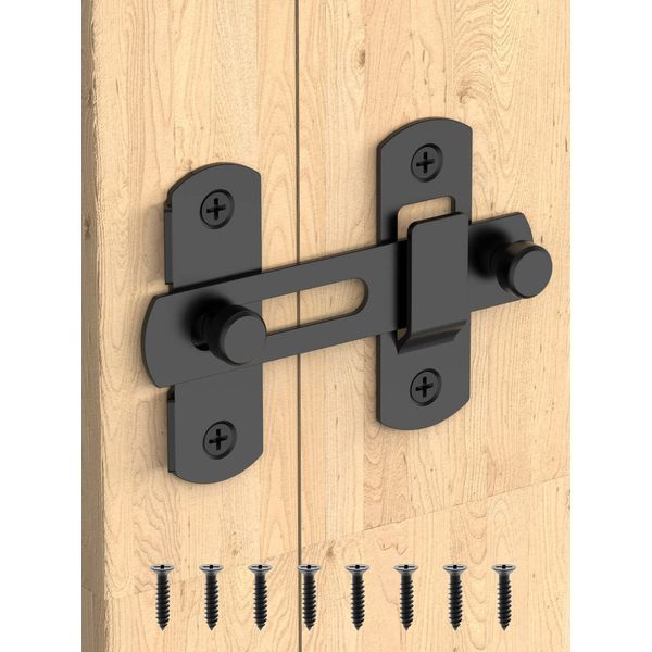 Sliding Barn Door Lock, Stainless Steel Gate Latches Flip Latch Safety Door Bolt Latch Lock for Wine Cabinet, Bathroom, Outdoor, Garage, Garden, Closet Door (1, Black)