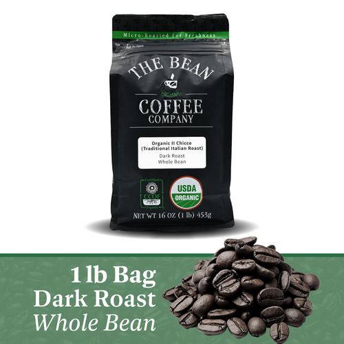 The Bean Organic Coffee Company Il Chicco (Traditional Italian Roast), Dark Roast, Whole Bean Coffee, 16-Ounce Bag