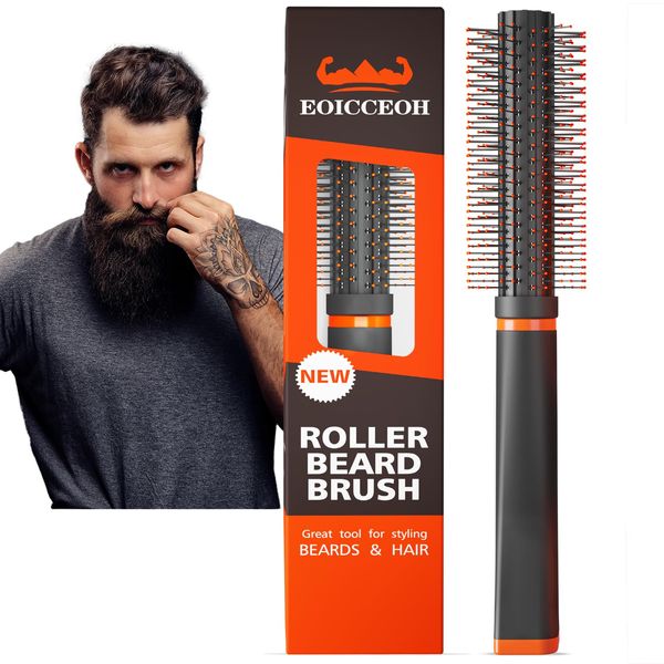 Beard Brush Round Brush, Style & Add Volume for Short & Long Beard & Hair, Roller Brush Works Great with Beard Oil, Balm. Upgrade Beard Brush, Heat-Resistant Grooming Tool, Stocking Stuffers for Men