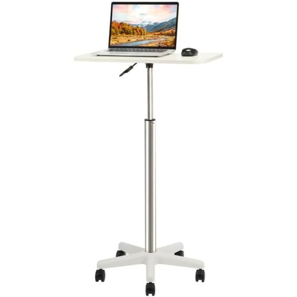 Euiuxoy Elevating Desk, Standing Desk, Elevating Table High Table, Standing Desk, Side Table, Elevating Stand, PC Desk, Computer Desk, Compact, Up/Down Type, Gas Pressure, With Casters, Stepless