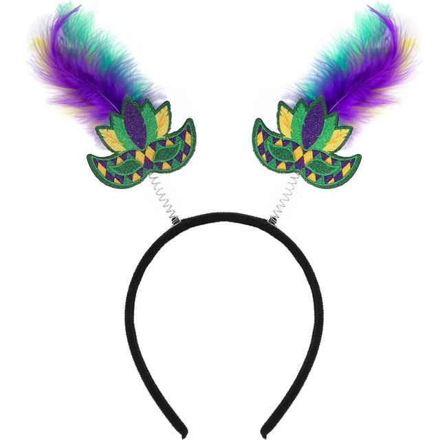 Uranian Mardi Gras Headbands Carnival Feather Hairbands Purple Green Yellow Head Bopper Mask Hair Hoops Festival Party Headwear for Women and Girls