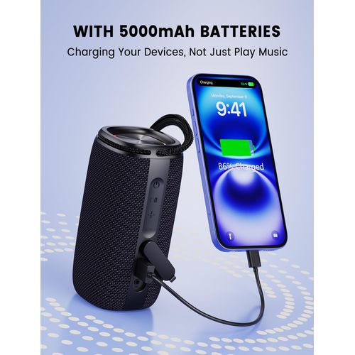 JaxiLano Bluetooth Speaker, Speaker Bluetooth Wireless with Light, BT5.3, IPX6 Waterproof Electronic Gadgets for Home/Party/Outdoor, Birthday Gift (Black)