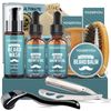 Beard Growth Kit,Beard Kit W/Straight Razor,2 PACK Beard Growth Oil,Beard Wash,Balm,Brush,Comb,Scissors Mens Birthday Christmas Gifts for Men Boyfriend Husband Beard Grooming Shaving Kit