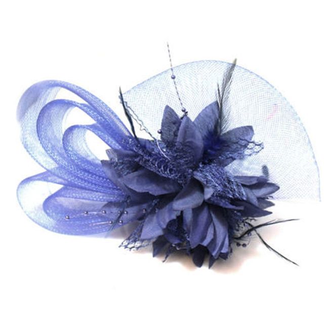 Navy Dark Blue Boutique Mesh Bow Flower Fascinator Headband Ascot Races Wedding