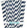 Navy Blue Stripe Paper Straws - 100 Pack