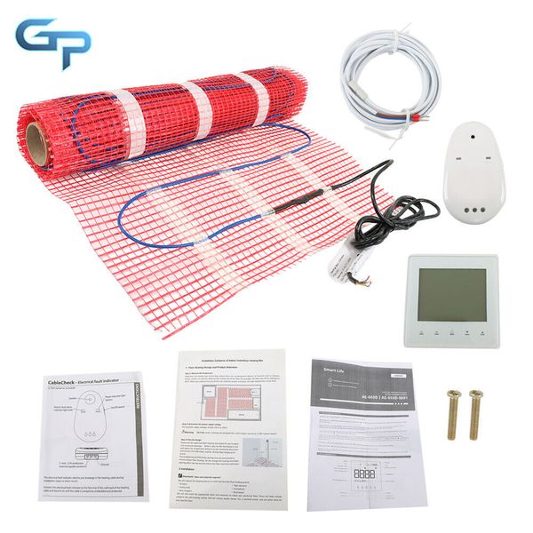 Electric Tile Radiant Warm Floor Heat Heated Kit, 15 Sqft Mat + Thermostat 120V