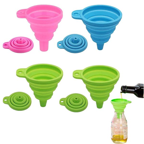 4 Pcs Funnels for Filling Bottles or Containers, Universal Size Collapsible Funnel Set, Small Funnel for Home Kitchen Liquid Transfer (Blue Green Pink)