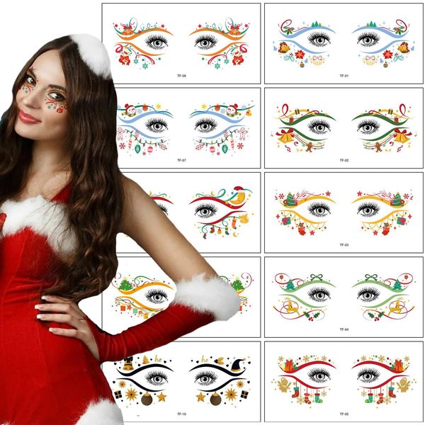 Christmas Eye shadow Tattoo Sticker, 20 pcs Temporary Eye Tattoo Makeup Transfer Stickers Xmas Women Eyeshadow Sticker