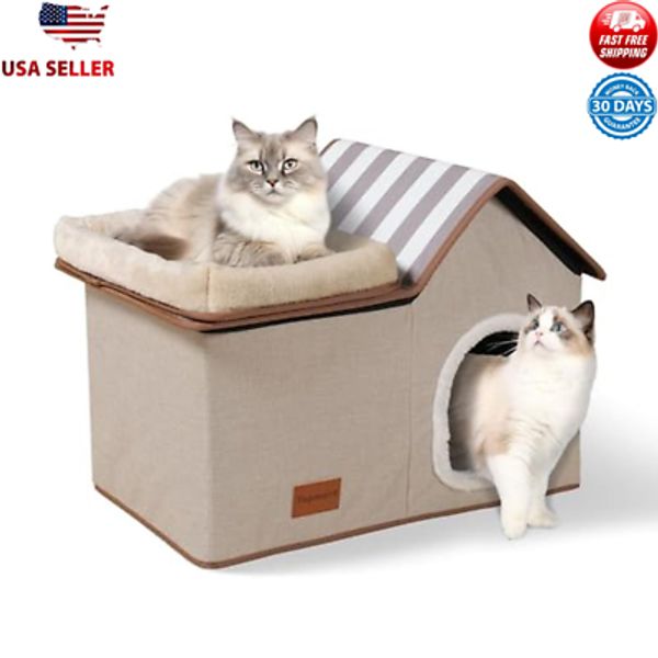 2-in-1 Cat Condo Pet Bed Cat House Cat Bed Pet Kitten Houses Enclosed Bottom US