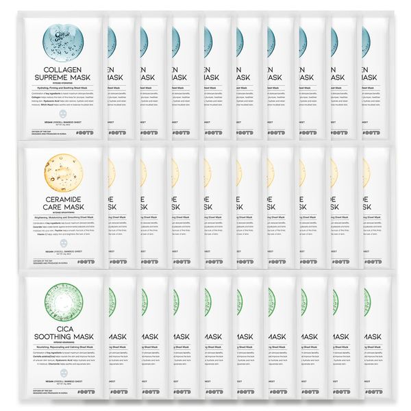 OOTD Vegan Hydrating Korean Face Mask Sheet Pack Gift Set [30 Count] Face masks skincare, Brightening Nourishing Facial Masks with Collagen Hyaluronic Acid Ceramide Cica Peptide Vitamin C Kbeauty Face and Skin Care